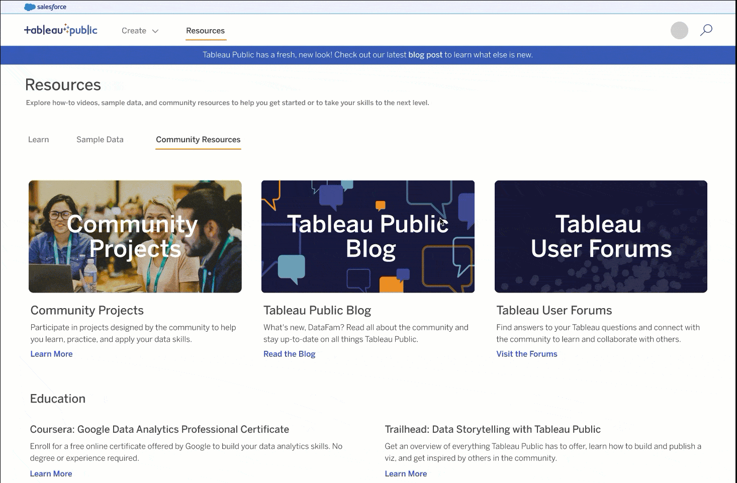 Revizit the Tableau Public homepage to discover what’s new